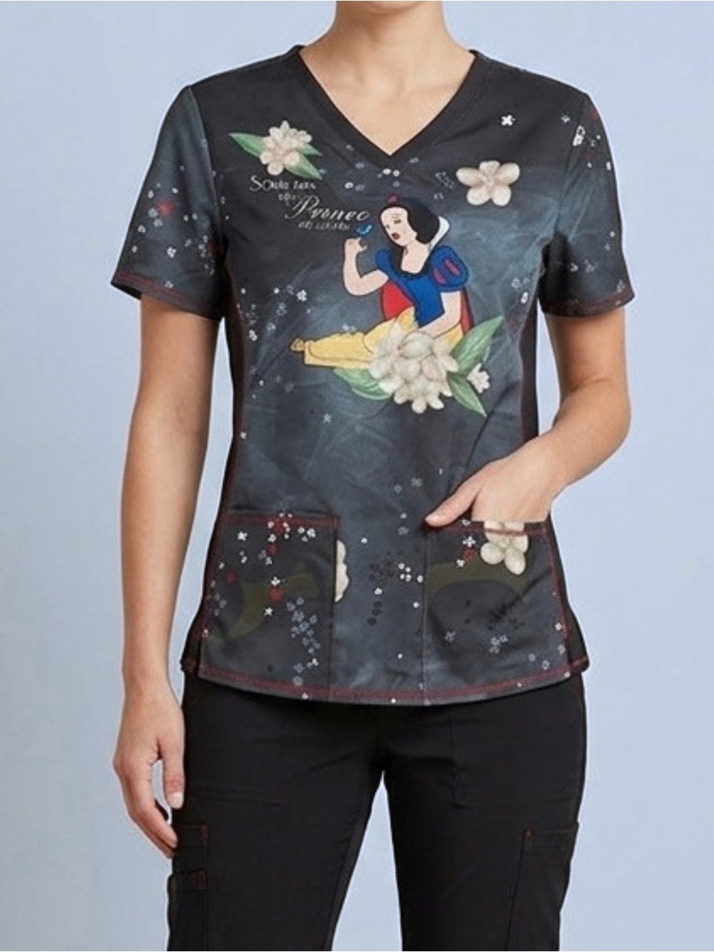 Cherokee• Women’s Disney Snow White 2-Pocket Stretch Print Scrub Top